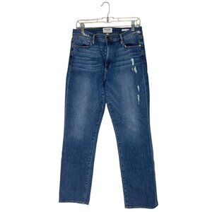 Frame Le High Straight Jeans Women 30 Distressed Blue Denim Raw Hem